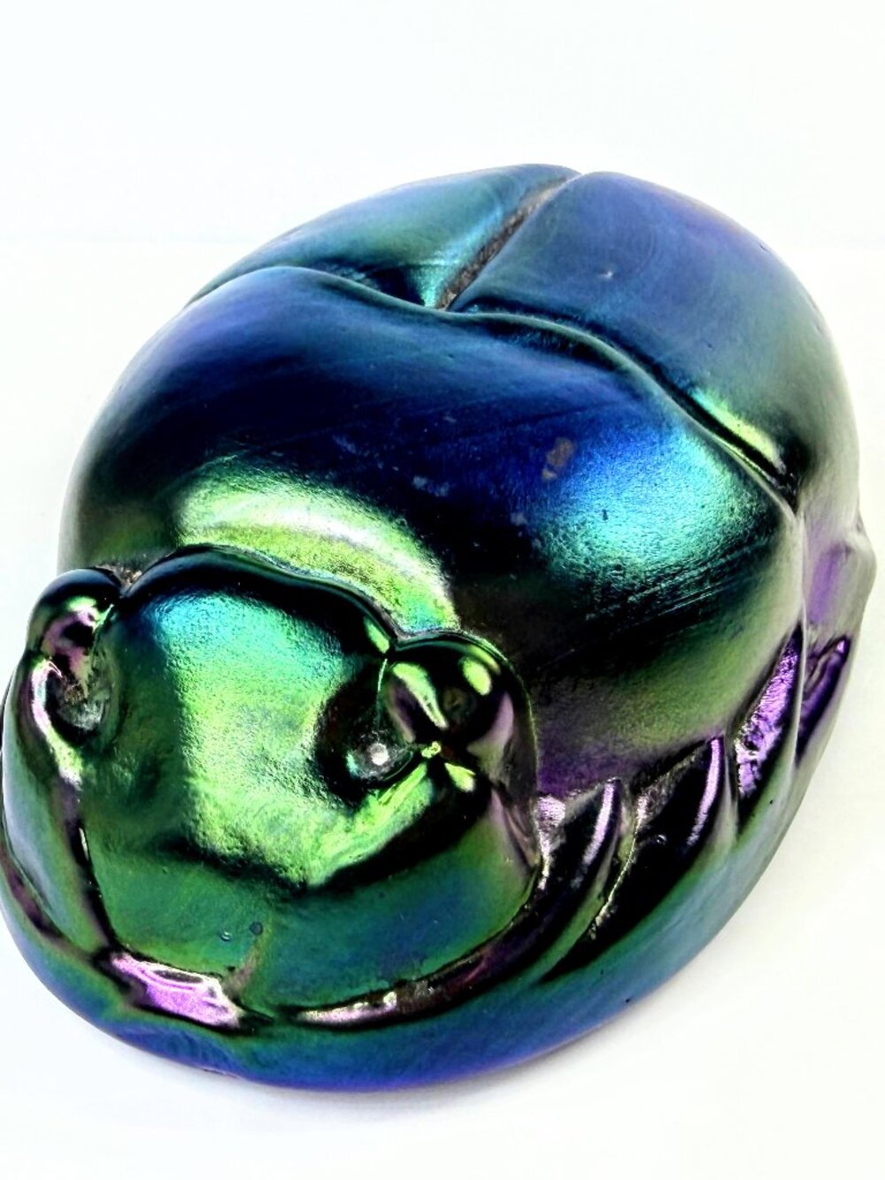 Vintage Tiffany Favrile Iridescent Glass Scarab Paperweight 5" A1051